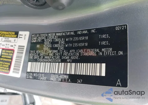 2021 Toyota Highlander Xle z USA, uszkodzony, nr VIN 5TDHZRAH0MS055696